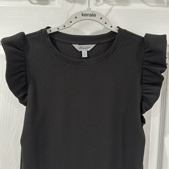 Black work casual top with fringe sleeve - Picture 1 of 3